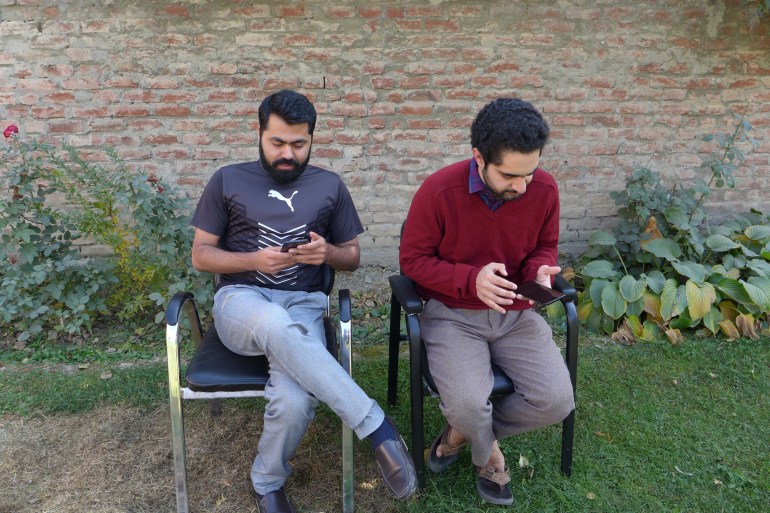 Imbesat Ahmad and Mubeen Masudi, who graduated from the prestigious Indian Institute of Technology, created two apps to circumvent the excruciatingly slow-speed internet in Kashmir [Rifat Fareed/Al Jazeera]