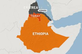 Map of Tigray region in Ethiopia, bordering Eritrea.