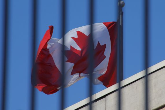 The Canadian flag above the country's embassy in China