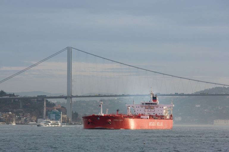 A ship passing through the Bosphorus, Turkey