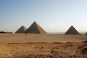 The Great Pyramides of Cheops, Chephren and Mycerinus are seen on February 9, 2006 in Giza, Cairo, Egypt. [Photo by Marco Di Lauro/Getty Images]