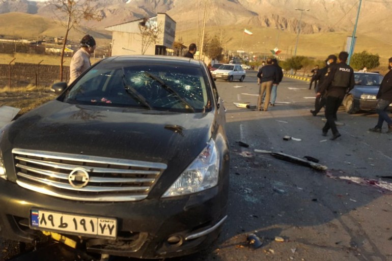 The scene where Mohsen Fakhrizadeh was killed in Absard, a small city just east of the capital Tehran, on November 27 [File: Fars News Agency via AP]