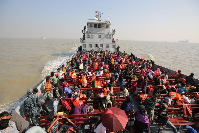 A navy vessel in the Bay of Bengal carries Rohingya refugees to Bhasan Char island in 2020 [File photo: Mahmud Hossain Opu/Al Jazeera]