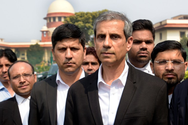 Lawyer Mehmood Pracha outside India's Supreme Court in this February 26, 2020 photo [File: Sushil Kumar/Hindustan Times via Getty Images]