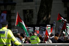 Pro-Palestine protesters gather outside Downing Street in London, UK on September 5, 2019 [File: Reuters/Henry Nicholls]