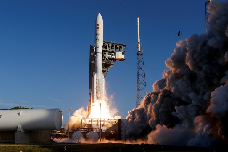 A United Launch Alliance Atlas V rocket carrying NASA's Mars 2020 Perseverance Rover vehicle lifts off from the Cape Canaveral Air Force Station in Florida, USA