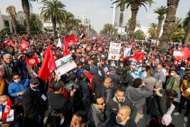 Supporters of Tunisia&#39;s biggest political party, Ennahdha, march against President Kais Saied in Tunis [File: Zoubeir Souissi/Reuters]