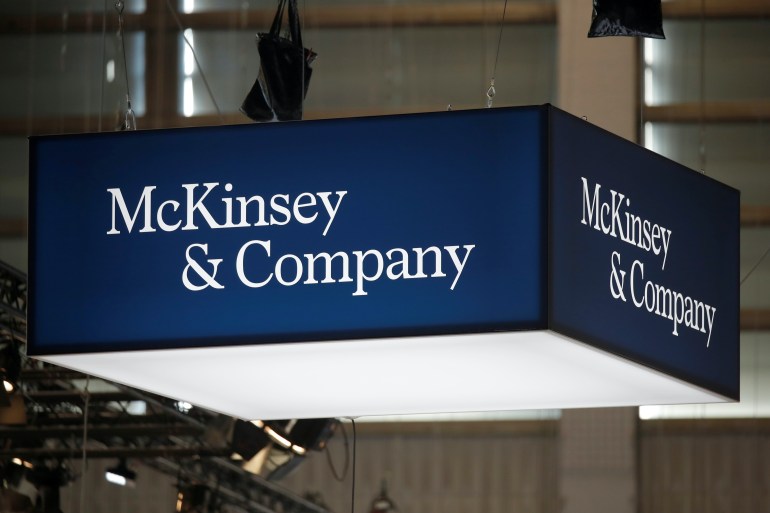 The logo of consulting firm McKinsey and Company is seen at the high profile startups and high tech leaders gathering, Viva Tech,in Paris, France