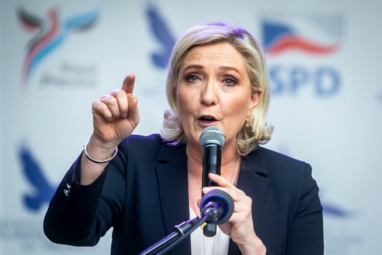 Leader of French National Rally party (RN) Marine Le Pen