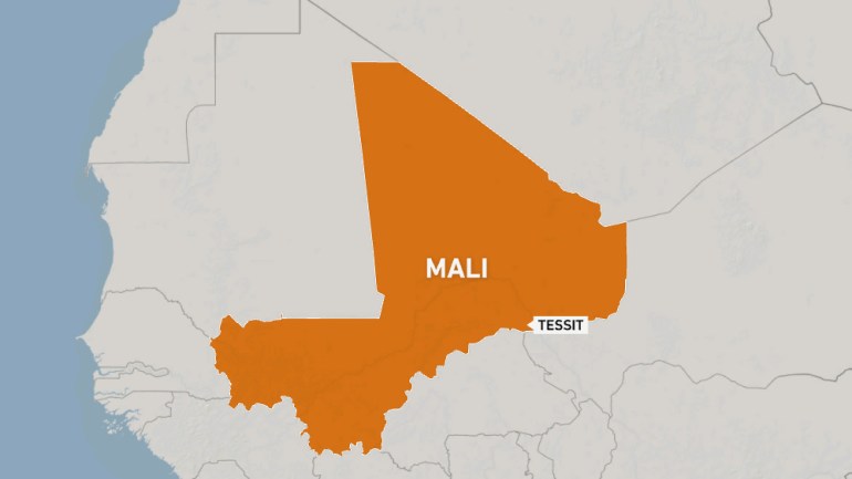 Map of Mali highligting the location of Tessit