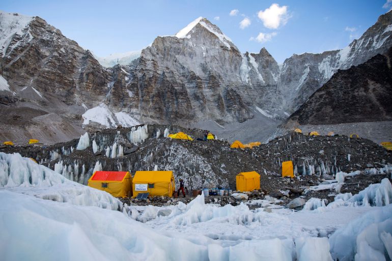 Tents stand in the Everest Base Camp in Nepal