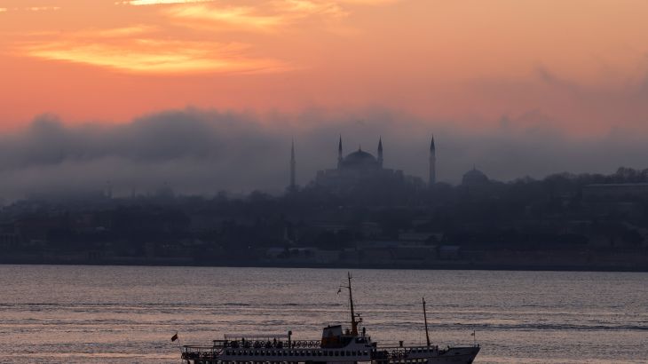 A ferry sails through Bosphorus