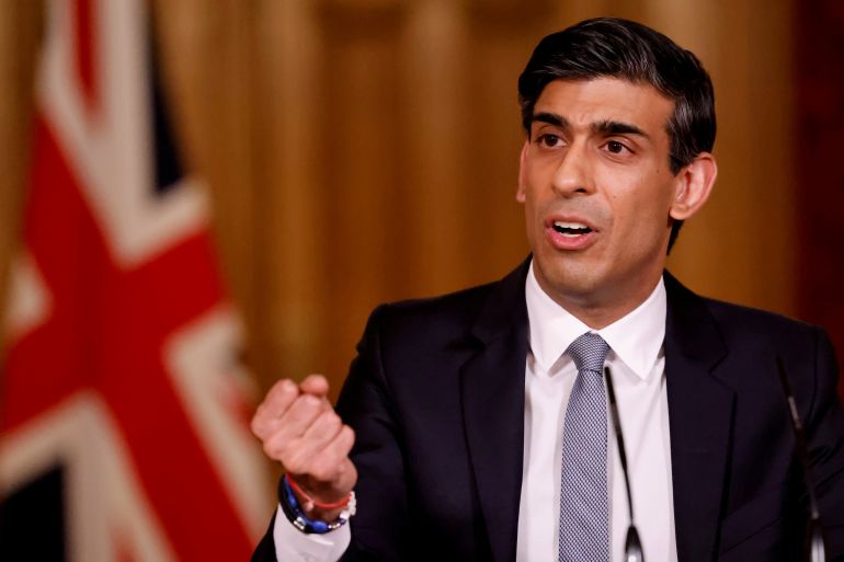 Britain's Chancellor of the Exchequer (finance minister) Rishi Sunak attends a virtual press conference inside 10 Downing Street in central London, Britain March 3, 2021. Tolga Akmen/Pool via REUTERS/File Photo