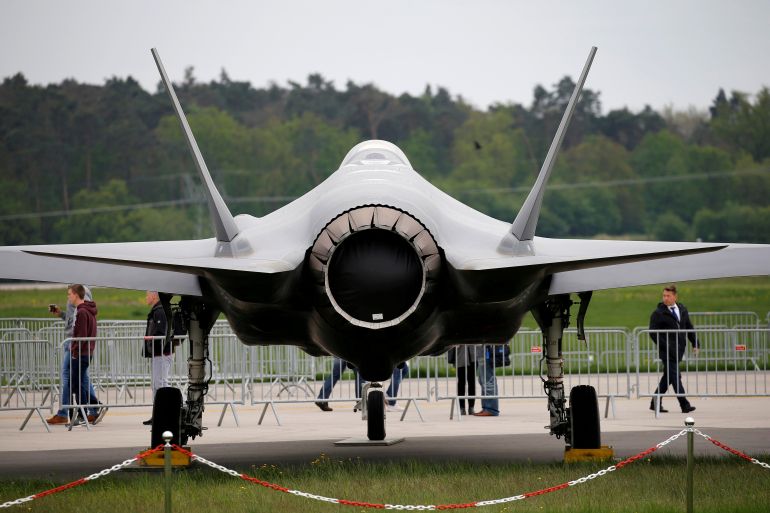 Lockheed Martin F-35 aircraft seen on the ground from the back