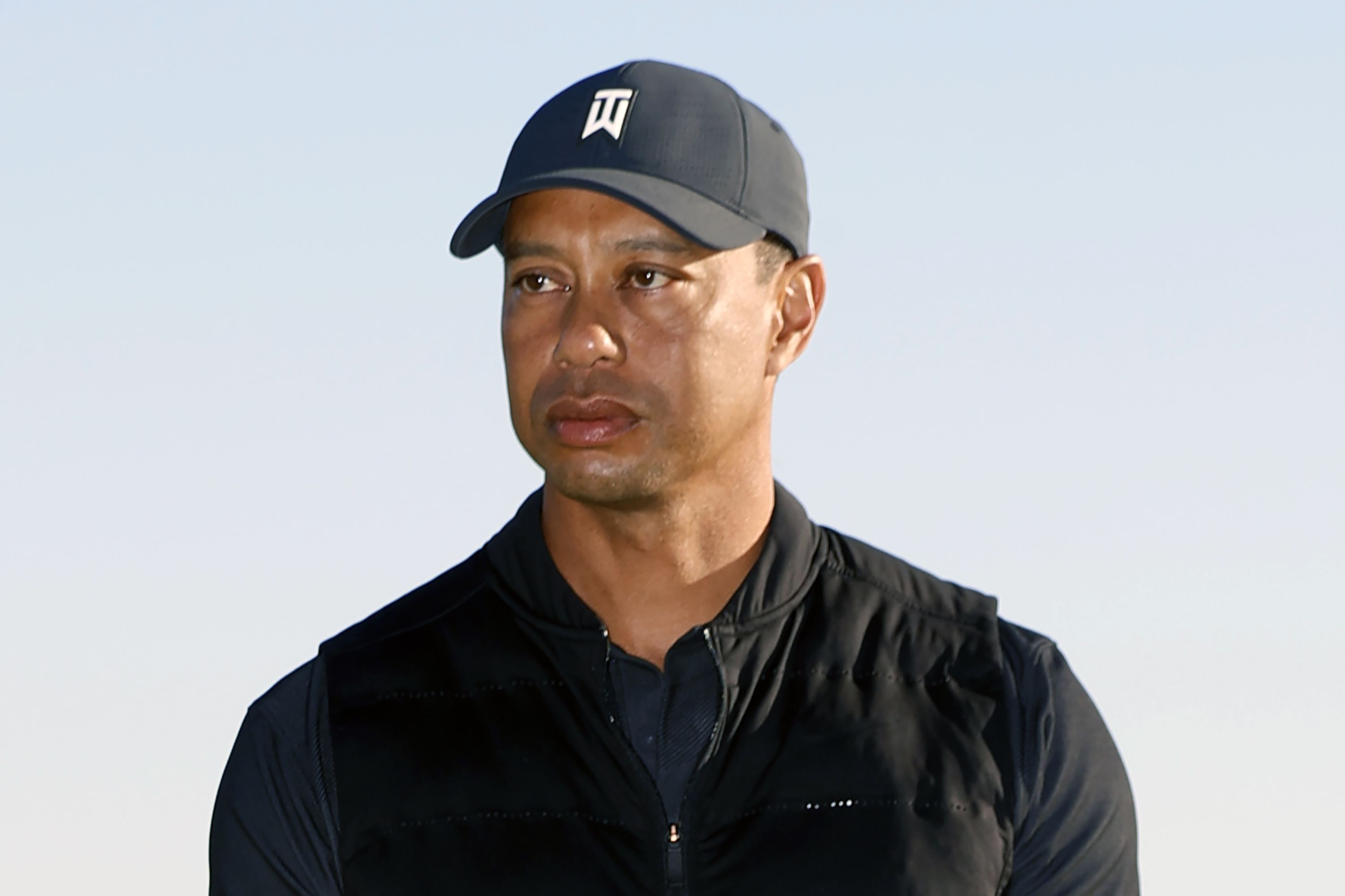 Tiger Woods looks on during the trophy ceremony after the final round of the Genesis Invitational golf tournament on February 21, 2021 in Pacific Palisades, California, the United States [File: Ryan Kang/AP Photo]