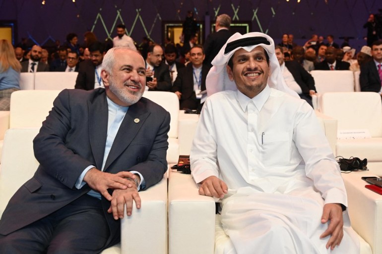Qatari Foreign Minister Sheikh Mohammed bin Abdulrahman Al Thani, pictured in Doha with Iranian Foreign Minister Mohammad Javad Zarif, has called for dialogue between the GCC and Iran [File: Ammar Abd Rabbo/Doha Forum via AFP]