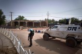 A United Nations vehicle patrols at the Independence square in Timbuktu on March 31, 2021 [File: AFP/Michele Cattani]