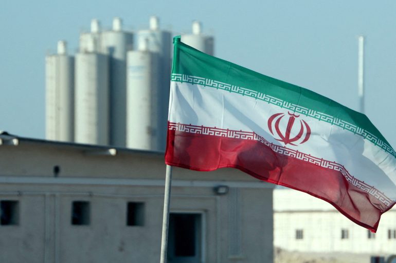 This photo taken in November 2019 shows an Iranian flag in Iran's Bushehr nuclear power plant