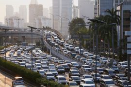 Jakarta traffic and skyline