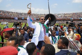 Ethiopian Prime Minister Abiy Ahmed attends his last campaign event ahead of Ethiopia&#39;s parliamentary and regional elections scheduled for June 21, in Jimma, Ethiopia, June 16, 2021 [Tiksa Negeri/Reuters]