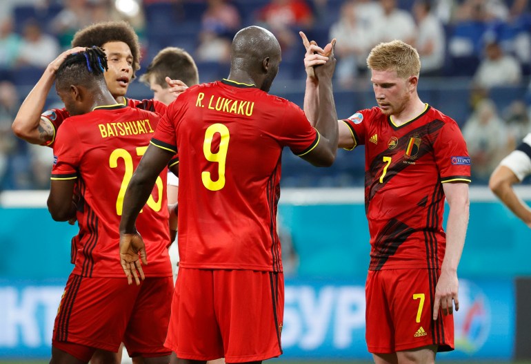 Belgium's Romelu Lukaku celebrates scoring