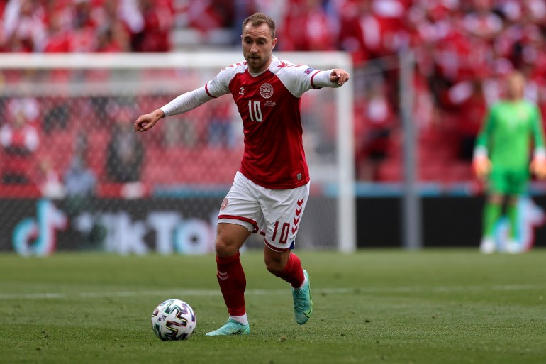 Denmark's Christian Eriksen controls the ball during the Euro 2020 championship group B match