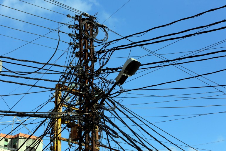 Electricity cables are seen in Tyre, Lebanon