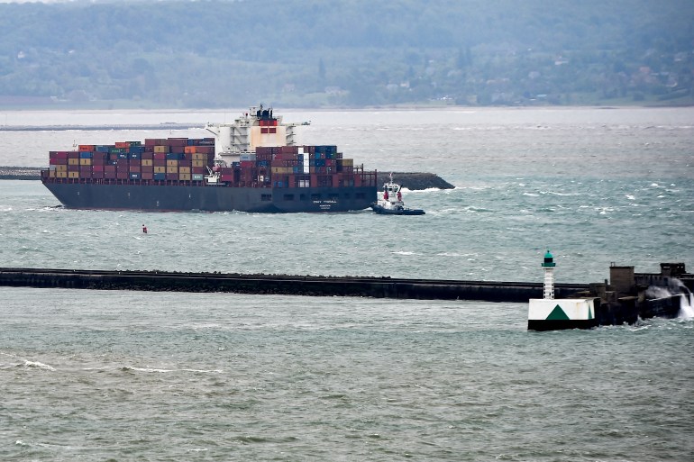 The CSAV Tyndall ship enters Le Havre harbour, northern France, on May 9, 2019 [File: Jean-Francois Monier/AFP]