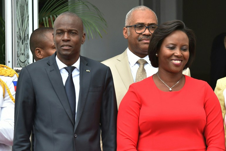 This file photo taken on May 23, 2018, shows Haitian President Jovenel Moise (L) and Haitian First Lady Martine Moise at the National Palace in Port-au-Prince [File: Hector Retamal/AFP]