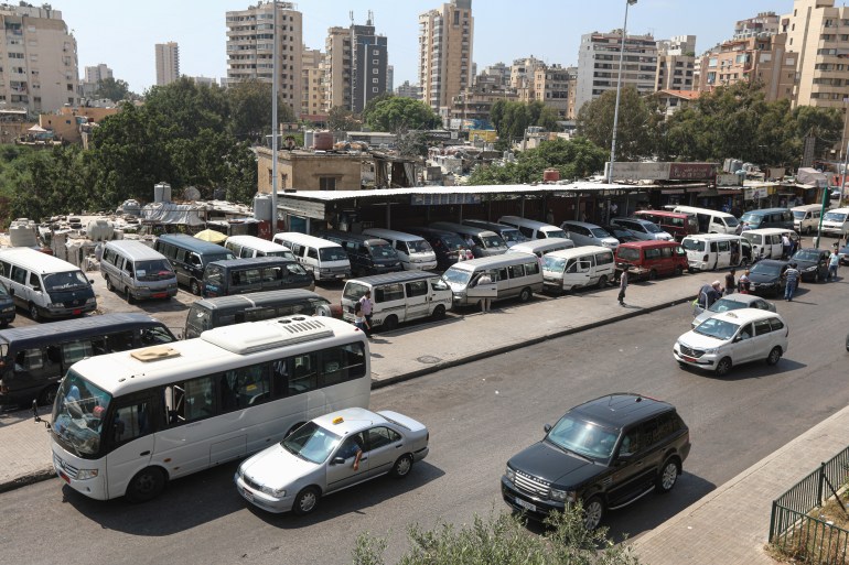 A view of taxi cars and public transportation vans in Beirut, Lebanon July 15, 2020.