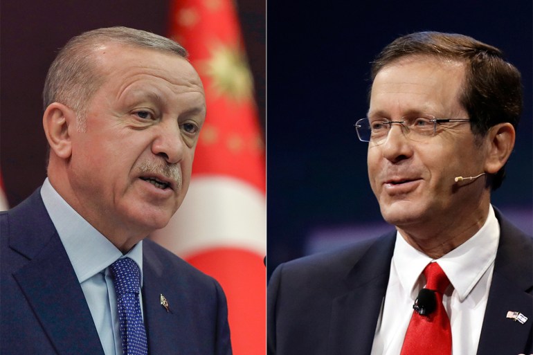 Turkish presidency said Erdogan, (right), emphasised the 'great importance' of Turkey-Israel ties for security and stability in the Middle East during the call with Herzog [File: AP]