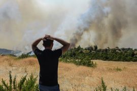 A man watches wildfires in Kacarlar village near the Mediterranean coastal town of Manavgat, Antalya, Turkey, on Saturday, July 31, 2021 [AP Photo]