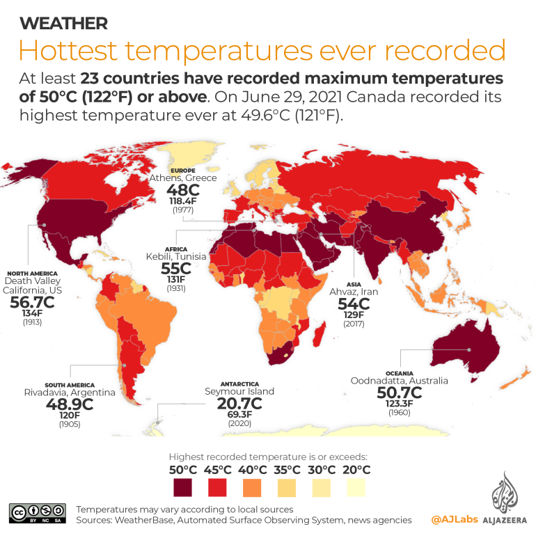 Person in charge Antibiotics Moans Mapping the hottest temperatures around the world | Infographic News | Al  Jazeera