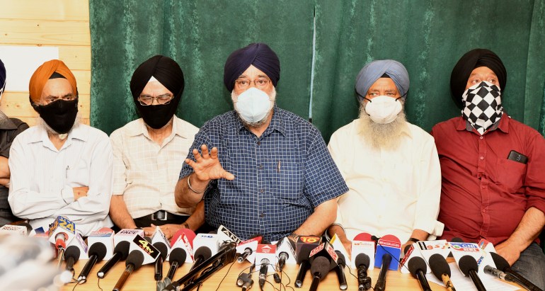 Jagmohan Singh Raina, a local Sikh leader in Indian-administered Kashmir at a press conference on June 30 in the main city of Srinagar. (Picture by Shuaib Bashir)
