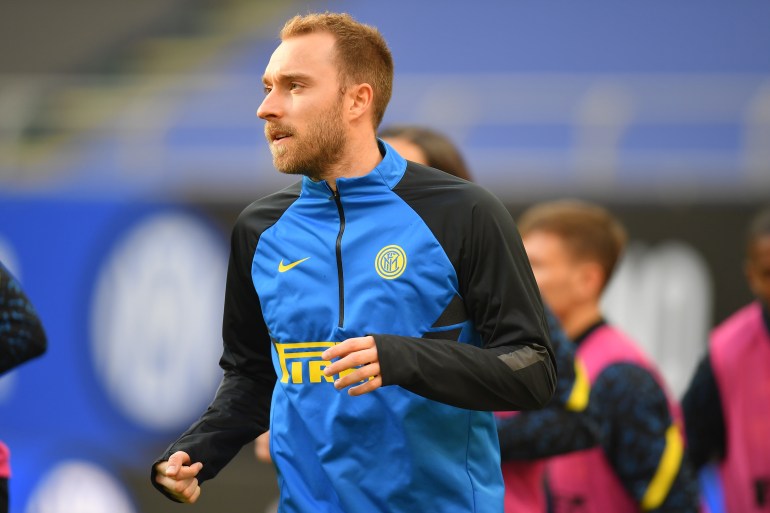 Christian Eriksen seen during a warm up session