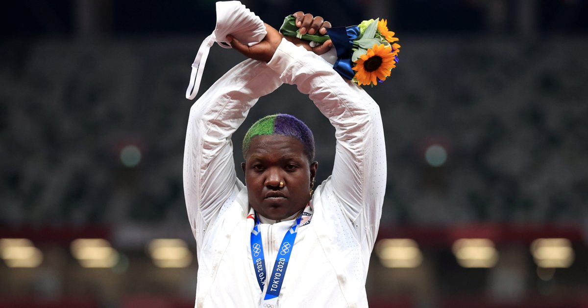 US shot putter Raven Saunders in first Olympic podium protest