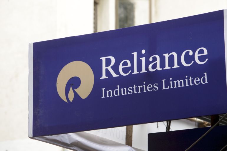 A signboard for Reliance Industries Ltd., Indias biggest company