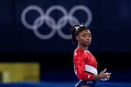 Biles’s sponsors including Athleta and Visa are lauding her decision to put her mental health first and withdraw from the gymnastics team competition during the Olympics. [File: Gregory Bul/AP Photo]