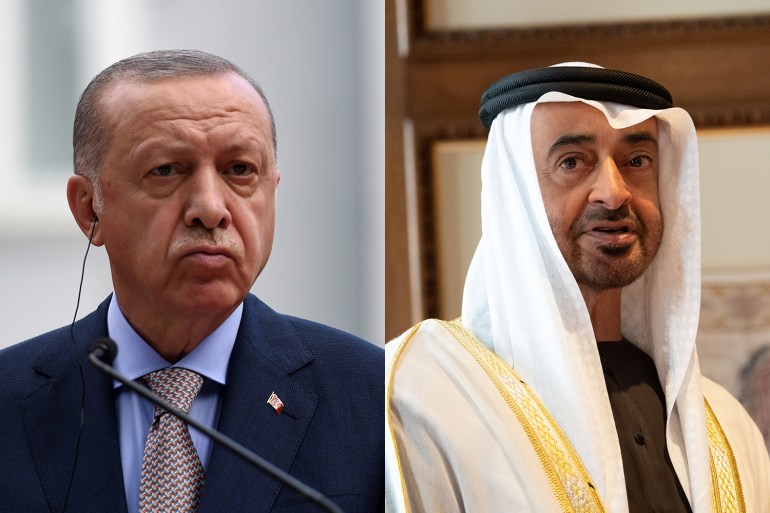 Turkish President Recep Tayyip Erdogan and Crown Prince of Abu Dhabi and Deputy Supreme Commander of the UAE Armed Forces Sheikh Mohamed bin Zayed Al Nahyan [EPA]