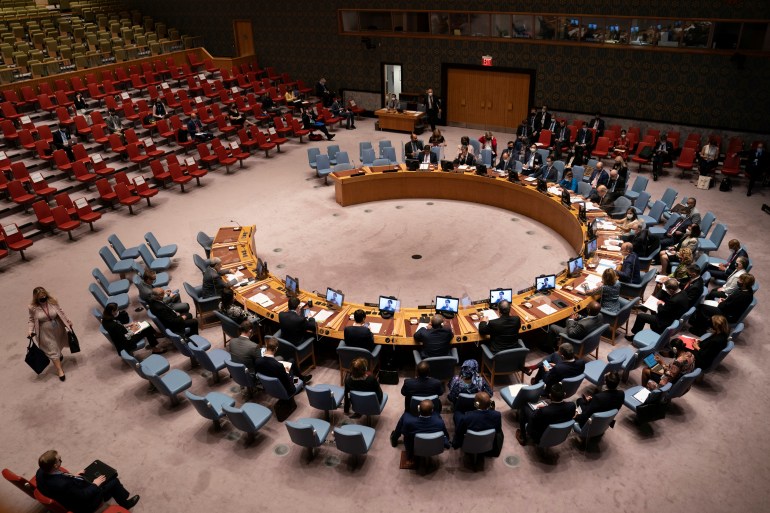 A general view of a United Nations Security Council meeting.