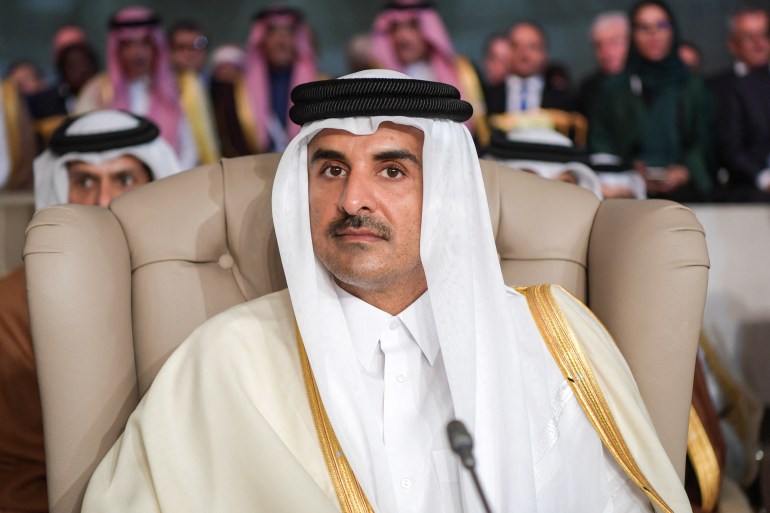 Qatar's Emir Sheikh Tamim bin Hamad Al Thani in a meeting