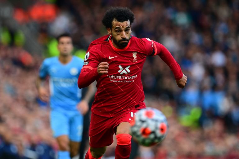 Salah chasing the ball in a game