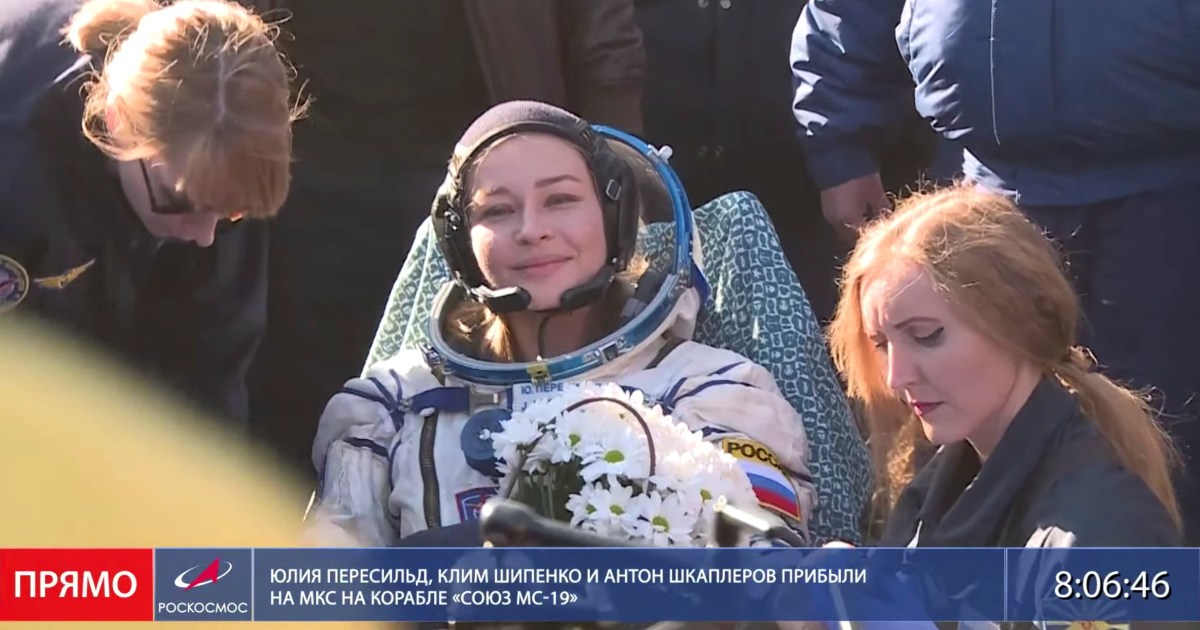 Russian filmmakers land after shoot on board space station