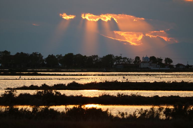 Sunset over the Kleisoura wetland, at the eastern end of the Mesolonghi lagoon - by John Psaropoulos