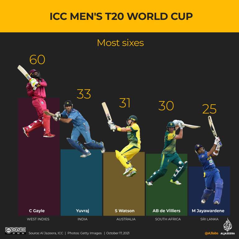 Most sixes in the T20 World cup.