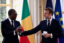 French President Emmanuel Macron and his Benin counterpart, Patrice Talon