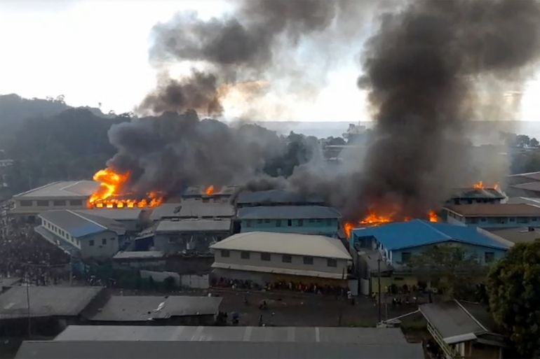 Solomon Islands Chinatown on fire