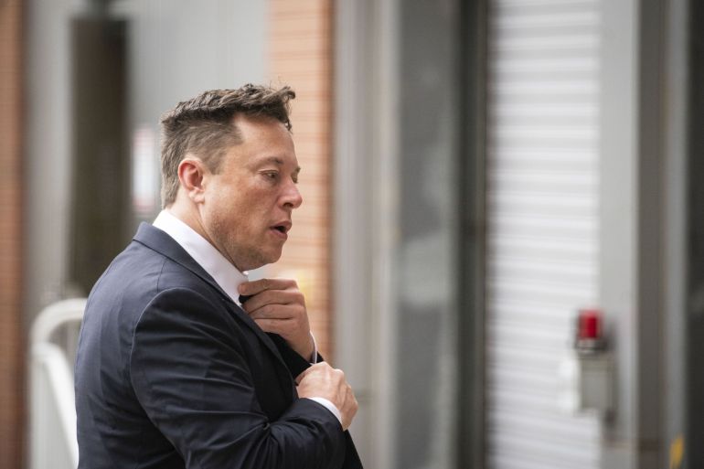 Elon Musk, chief executive officer of Tesla Inc., arrives at court during the SolarCity trial in Wilmington, Delaware, US