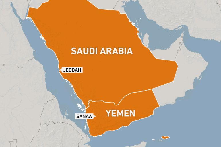 Map showing Jeddah, Saudi Arabia and Sanaa, Yemen
