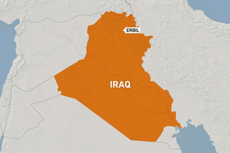 Map of Iraq showing the location of Erbil.